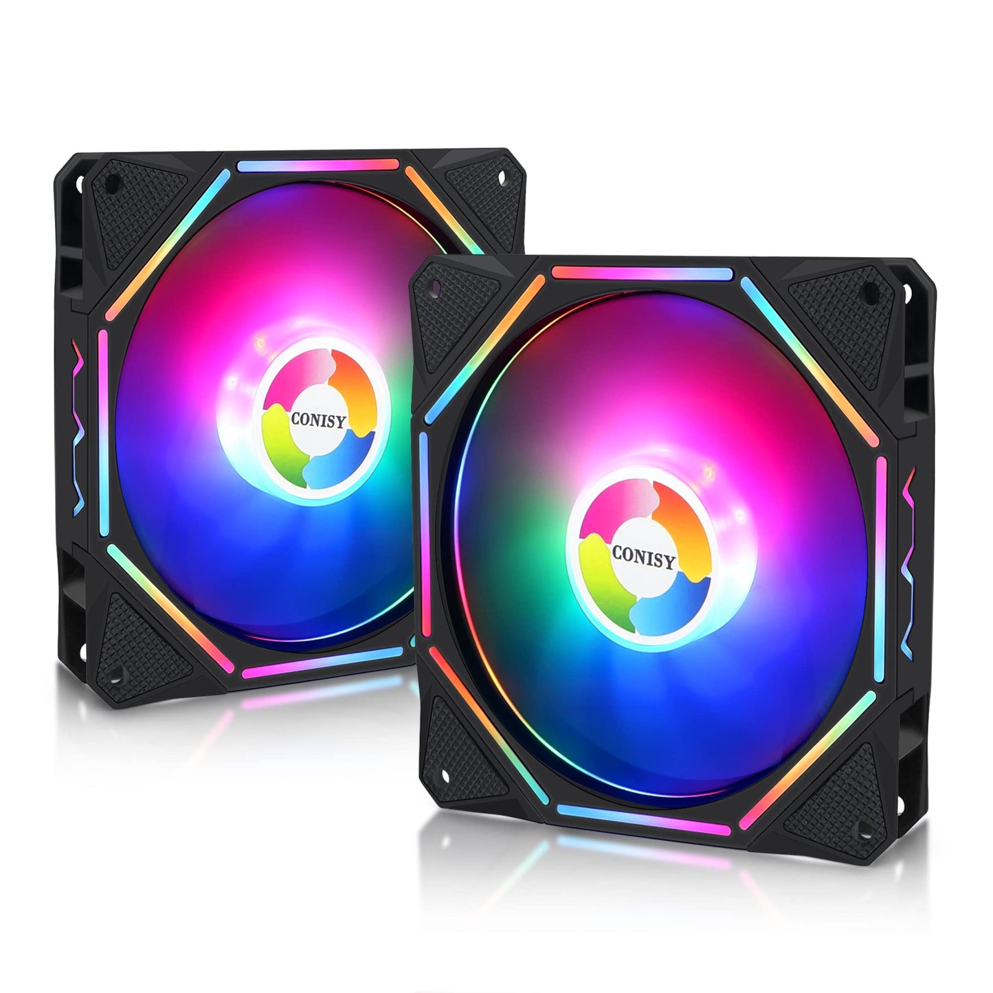 CONISY RGB LED Series 120mm Case Fan for Computer Case  Unique Ultra Quiet Long Life Gaming PC Cooling Fan - Colorful (2Pack)-New