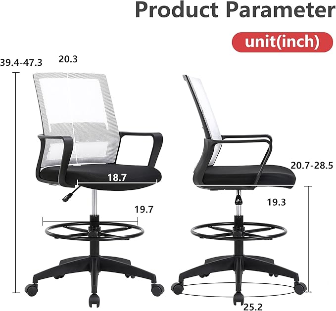 BestOffice Drafting Chair Tall Office Chair Adjustable Swivel Rolling Mesh Height with Lumbar Support Arms Footrest Mid Back for Adults Standing Desk Drafting Stool (Beige)