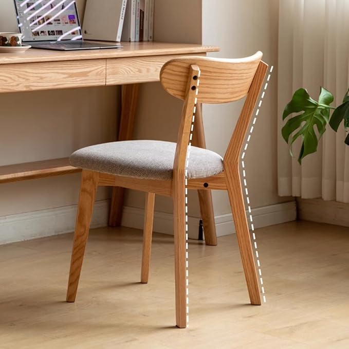 Bamskov 100% Solid Oak Wooden Dining Chairs - Practical Kitchen Chairs with Upholstered Cushion - Wood Chair for Dining Room, Kitchen (1, Natural with Grey Cushion)