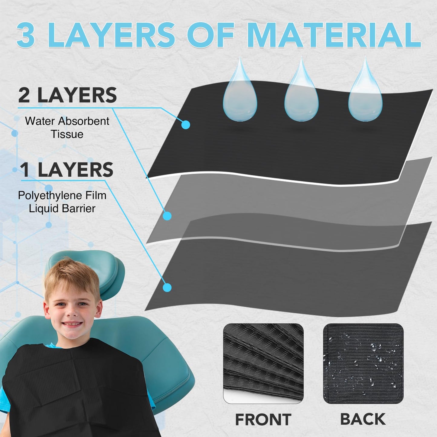 80 Pack Disposable Dental Bibs 13"x18", 3-Ply Waterproof Tattoo Bibs Sheet for Nail Salon, Dental Clinic, Feeding, Tattoo Shop (Black)