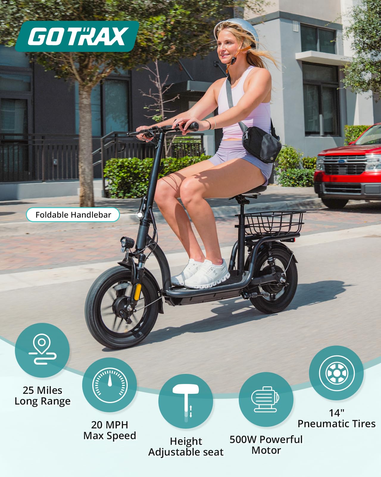 Gotrax FLEX ULTRA Electric Scooter with Seat for Adult, 25 Miles Range &20Mph Power by 500W Motor, 14" Pneumatic Tire and Comfortable & Height Adujustable, Wider Deck & Carry Basket for Commuting