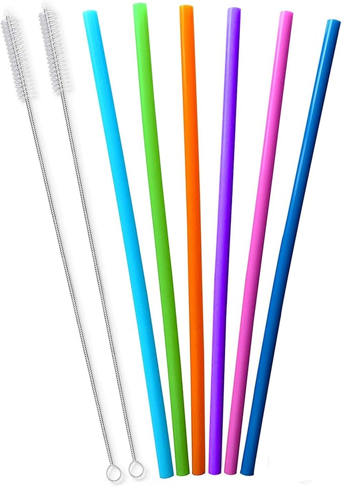 Extra Long 14.5 Inch Reusable Silicone Straws for Wine Bottle,1 Gallon/128 64 75 OZ Water Bottle,Mugs,1/Half Gallon Hydro Water Jug, Flexible Tall Giant Big Gallon Jug Drinking Straw With Brush-8 Pack