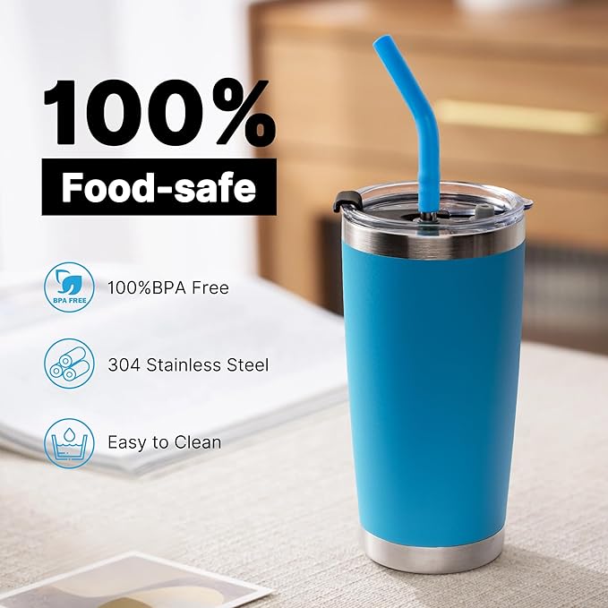Stainless Steel Straws for 20 oz YETI Tumbler，8.5 "Metal Straight Drinking Straws Reusable with Silicone Tips for 20 oz Tumbler Cup,Cleaning Brush