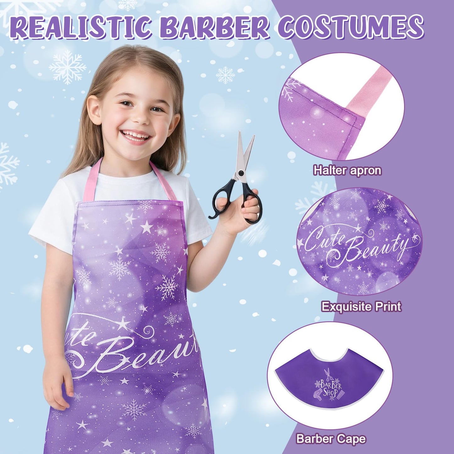 Cleboen Hair Salon Toys for Girls, Kids Pretend Play Beauty Salon Hair Styling Set with Blow Dryer Straightener Mirror Apron Styling Accessories & Makeup Set, Birthday Gifts for Girls 3 4 5 6 7 8+