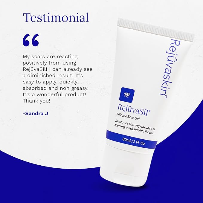 Rejuvaskin RejuvaSil Silicone Scar Gel, Scar Treatment for Surgical Scars, Burns, Keloids, Acne Scars on Face & Body, 30ml