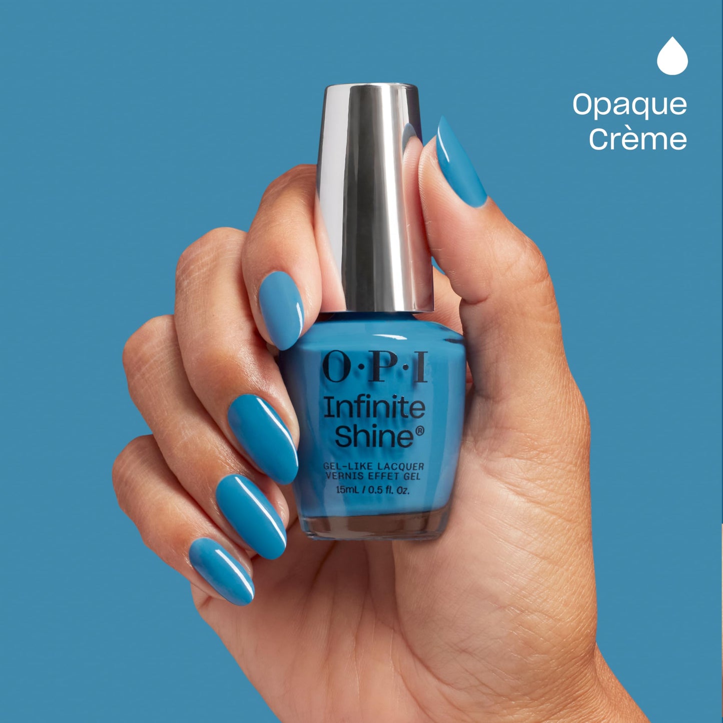 OPI Infinite Shine Its in Your Jeans | Opaque Blue Long Wear Gel Like Crme Nail Polish | Make 'Em Jelly! Collection | Summer 202