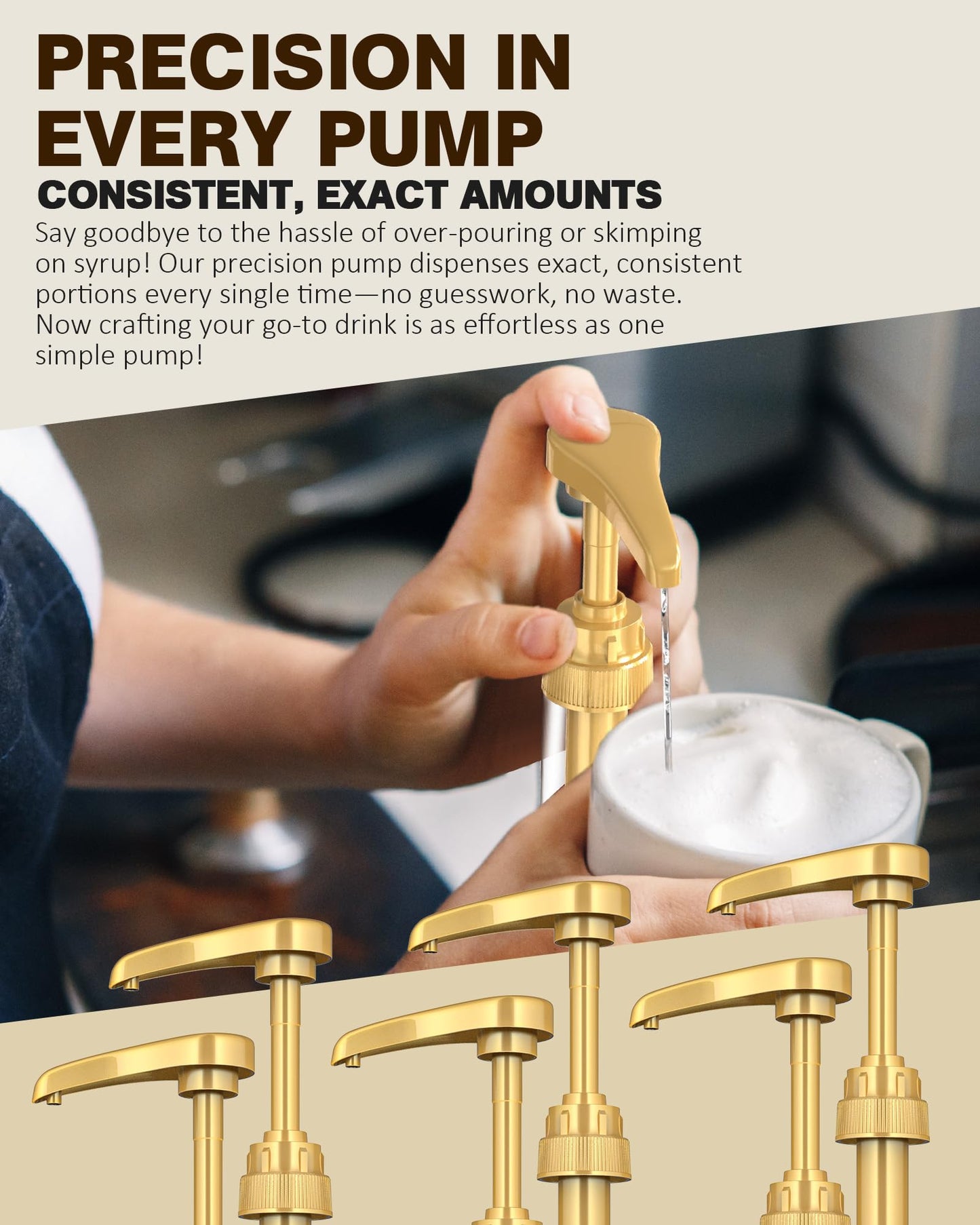 6 Pcs Coffee Syrup Pumps, Syrup Pump Dispenser for 750ml / 25.4oz Davinci and Skinny Syrup Bottles (Gold), Syrup Pump Dispenser for Kitchen Dining Coffee Bar