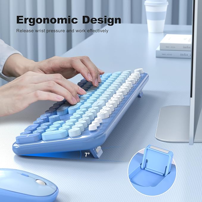Wireless Keyboard and Mouse Combo, MOWUX Colorful Computer Full Size 2.4G Plug and Play Wireless Typewriter Keyboard and Mouse Set for Computer, Desktop, PC (Blue Gradient)