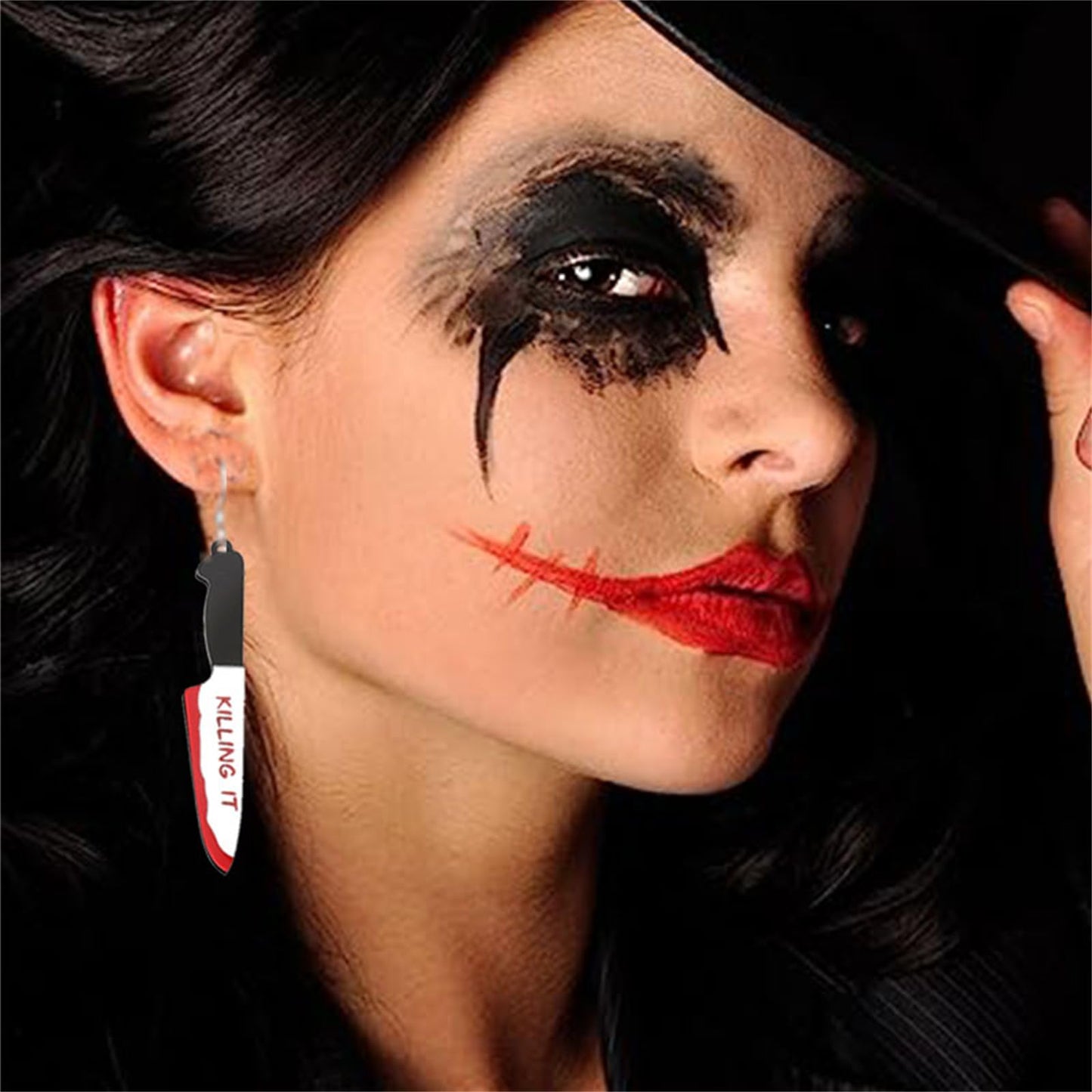 Horror Skeleton Knife Acrylic Dangle Drop Earrings for Women Punk Unique Gothic Earrings Gothic Knives Dangling Charm Funny Earring Hip Hop Halloween Jewelry Gifts (knife A)