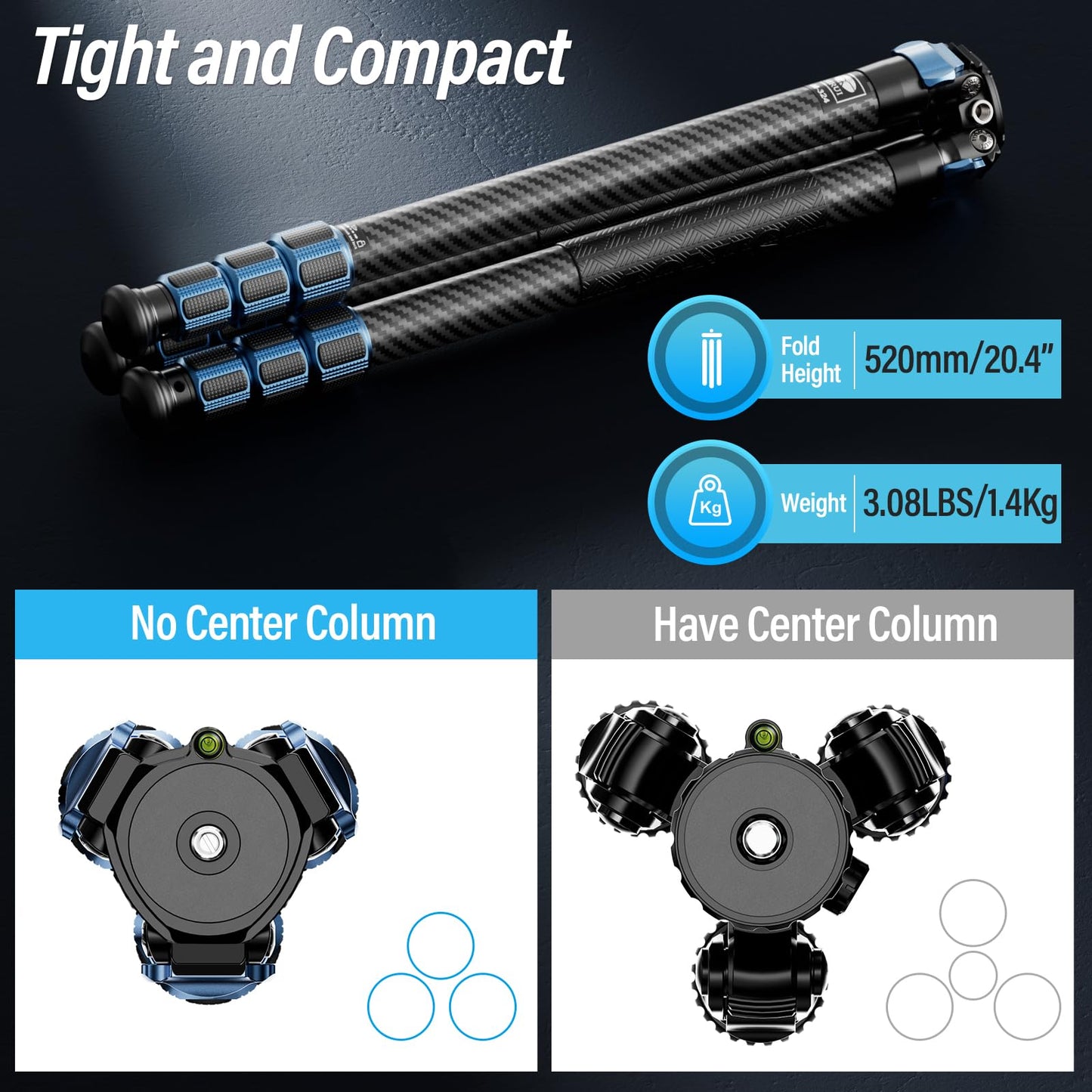 SIRUI AM-324 Professional Camera Tripod, 57” Compact Carbon Fiber Tripod for Mirrorless Camera, DSLR, 4-Section with Max Tube Dia 32mm, Load Up to 39.8lbs/18kg