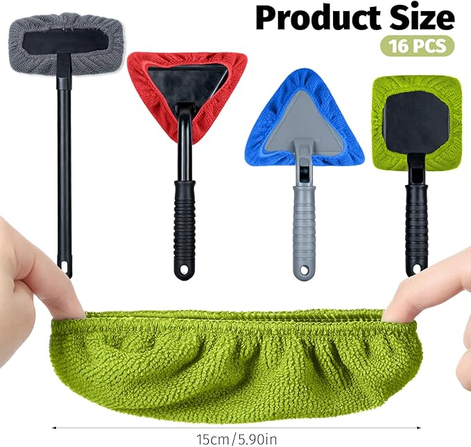 16 Pcs Car Windshield Cleaning Tool Bonnets Car Care Microfiber Cloths for Windshield Cleaner Replaceable Reusable Microfiber Pads Cover Kit for Washing Bonnets Interior Cars Window(6inch)