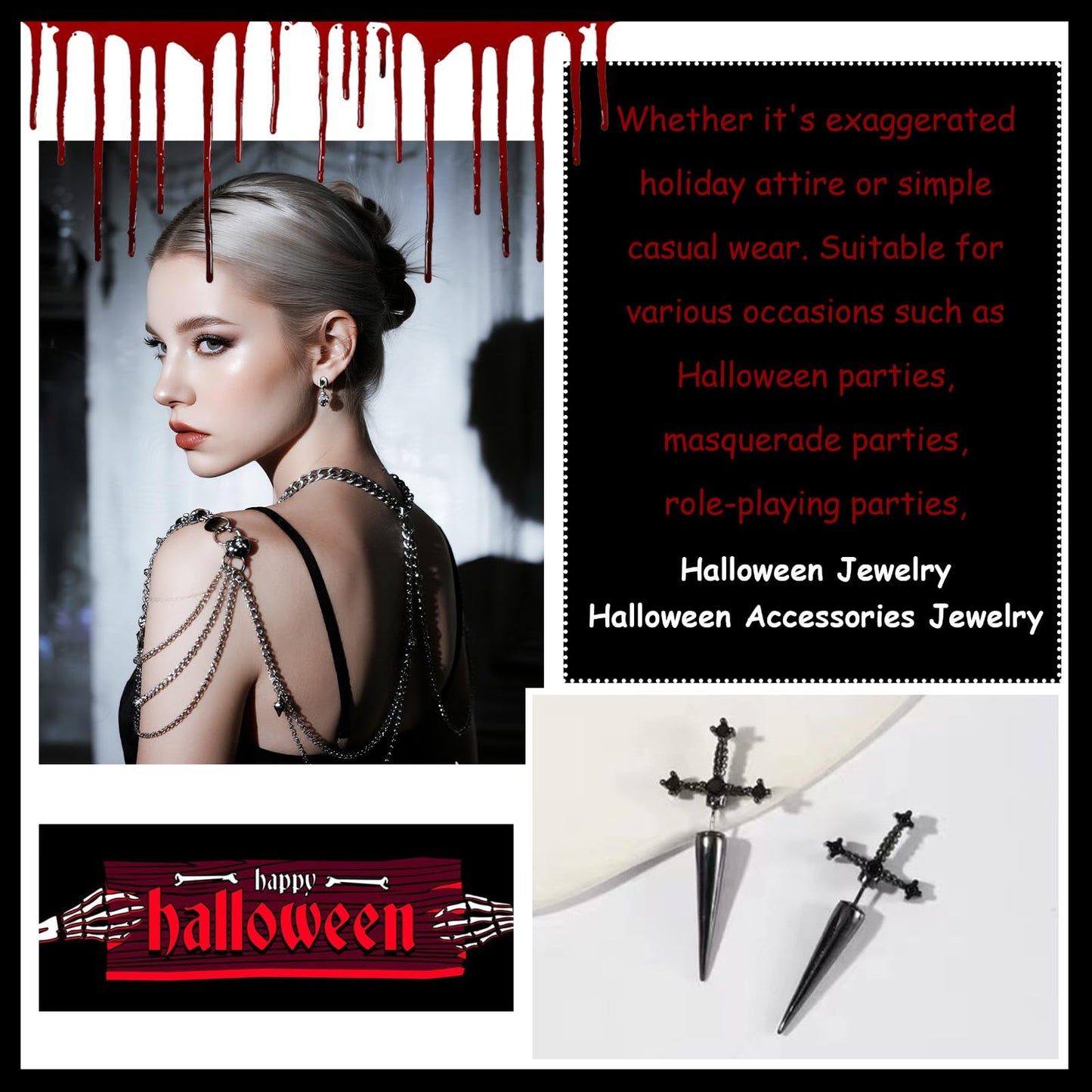 Gothic Jewelry Sword Earrings for Women Crystal Dagger Earrings Punk Style Sword Dangle Earring Halloween Costumes Accessories