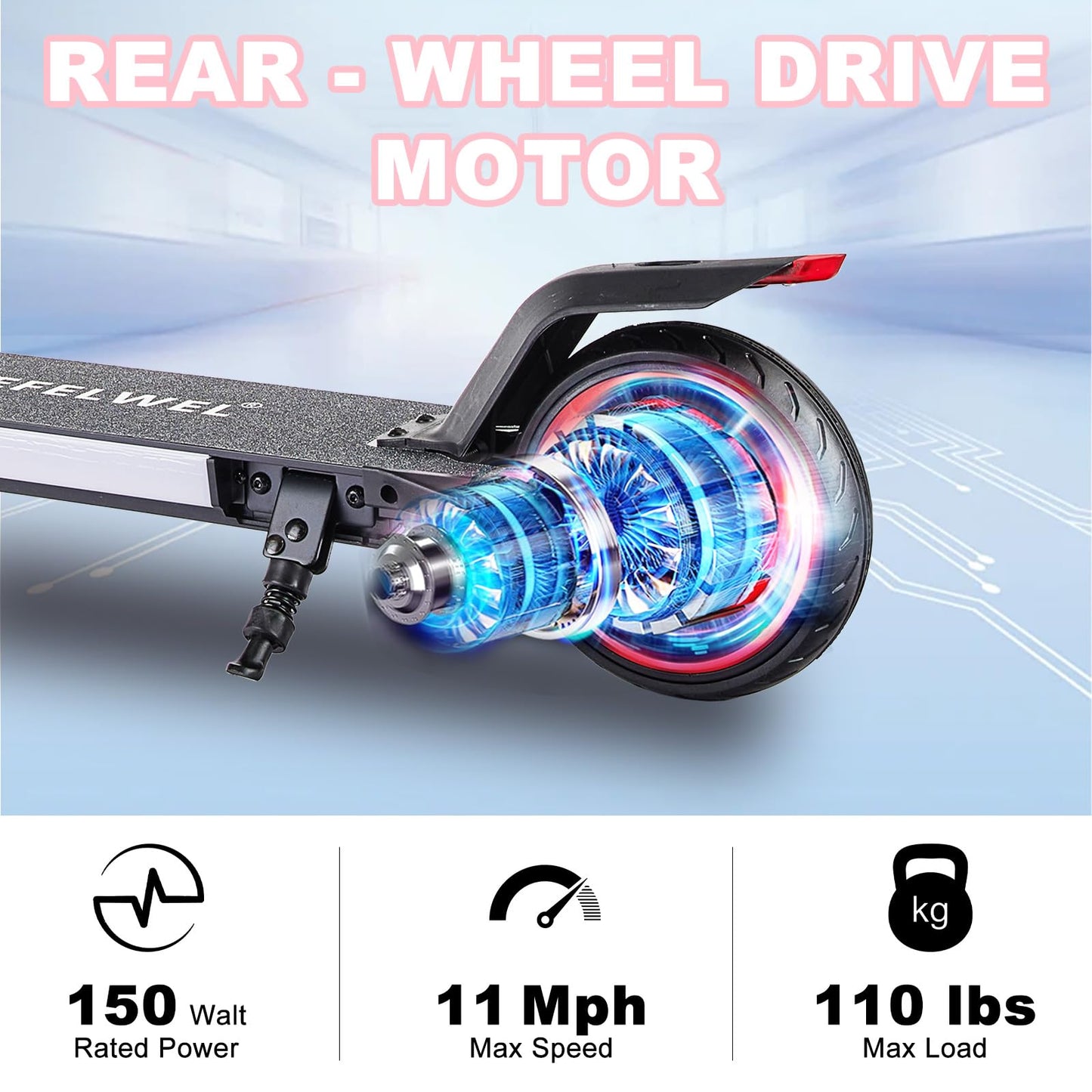 Electric Scooter for Kids Ages 6-12, 150W Motor, 4/7/11 Mph, 60 mins Ride Time, Adjustable Speed, LED Display, Colorful Lights, Electronic Brake, Foldable Kids Electric Scooter,UL2272 Certified(Black)