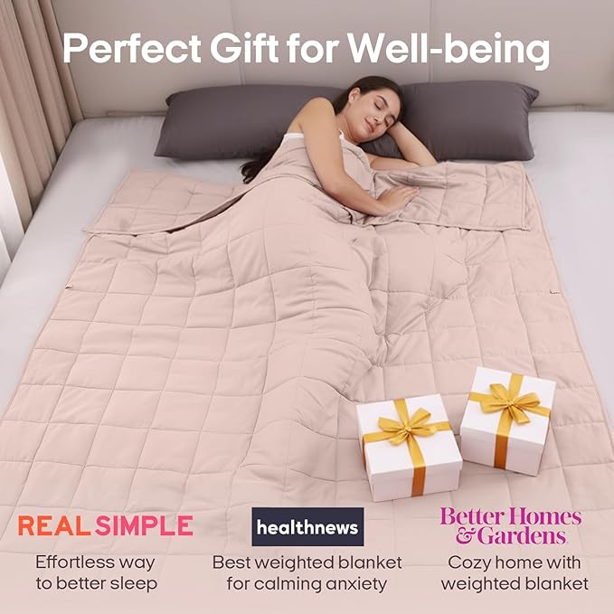 ZonLi Weighted Blanket for Adults (60"x80", 20lbs, Light Pink) Queen Size High Breathability Cooling Heavy Blanket, Soft Material with Premium Glass Beads, All-Season, Easy Care