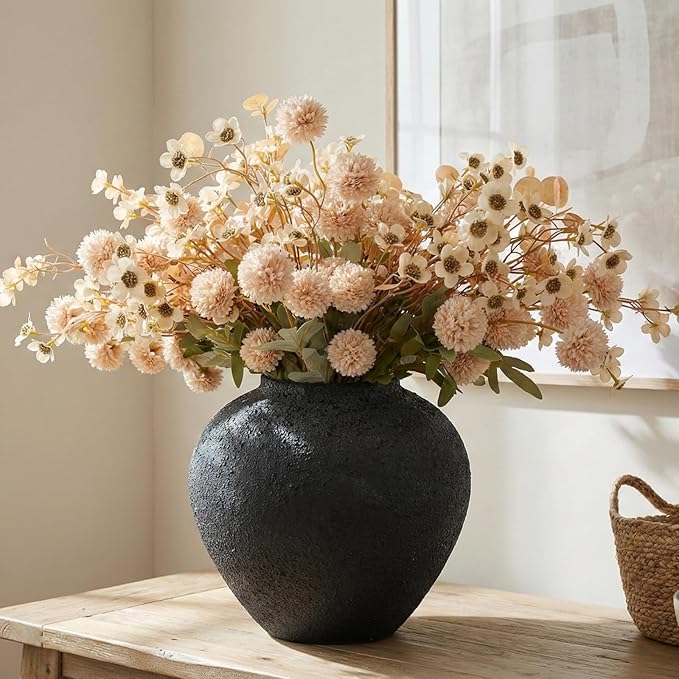Beige Silk Flower Arrangements Home Decor, Large Floral Centerpieces For Tables, 22 Long Stems Fake Mums + Eucalyptus + Wi...