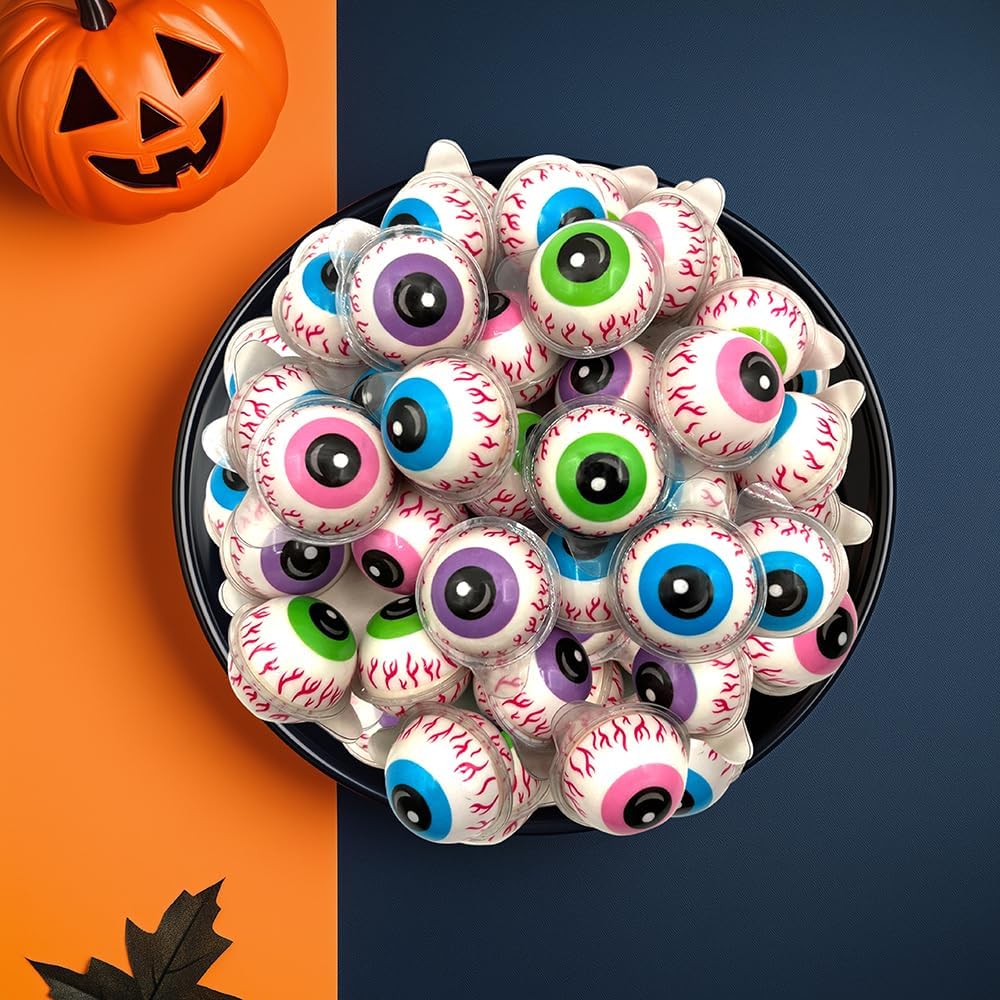 Eyeballs Gummy Candy - 19 Oz Jar (30 Count) - Strawberry Jelly Filled Gummies - Individually Wrapped Halloween Candy - Kids' Party Favors - Spooky Eyes Gummies by Funtasty