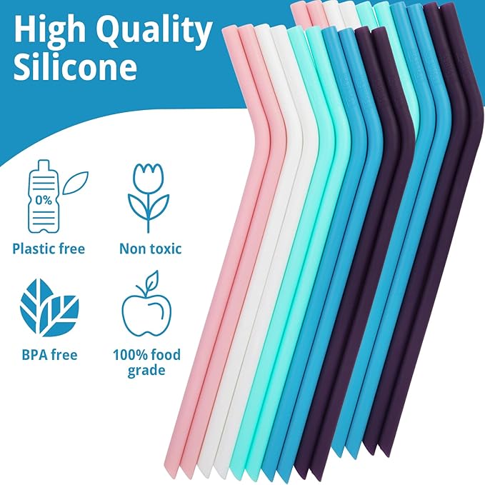 Reusable Silicone Straws - 20 Pack + Cleaning Brush, Dishwasher Safe, Compatible with 30oz & 20oz Tumblers
