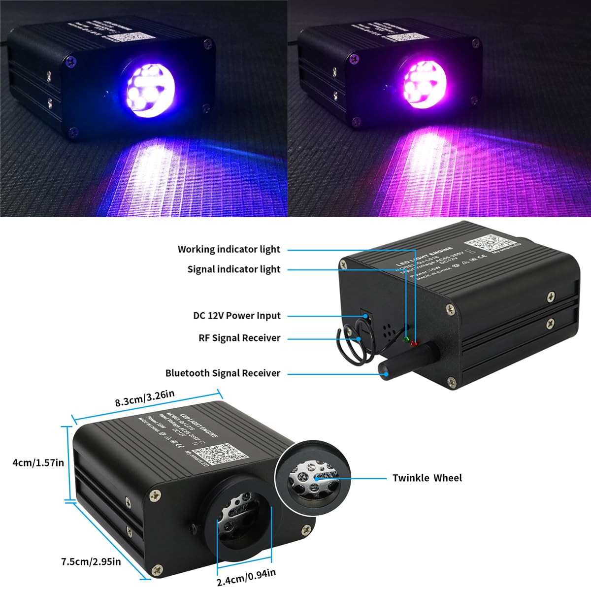 AZIMOM 16W Twinkle & Sound Activate 450pcs*0.03in*9.8ft Fiber Optic Starlight Headliner Kits for Car Home Star Ceiling Sky Decoration, APP& Remote Control Light Engine End Glow Fiber Strands