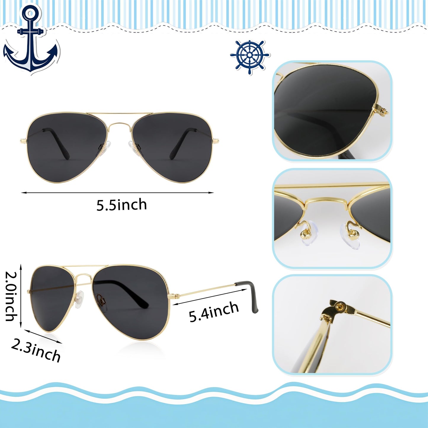 Captain Hat and Sunglasses Set, Adjustable Sailor Skipper Cap Marines Costume Accessory for Men Women Kids, Yacht Rock Party Boat Hat for Adult Halloween Cosplay