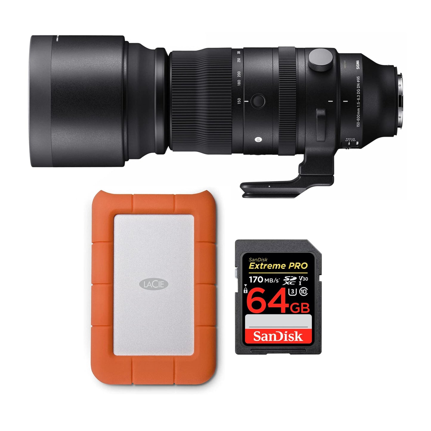 Sigma 150-600Mm F/5-6.3 Dg Dn Os Sports Zoom Lens For Sony E Bundle With Rugged Mini 1Tb Hard Drive And 64Gb Sd Card (3 Items)