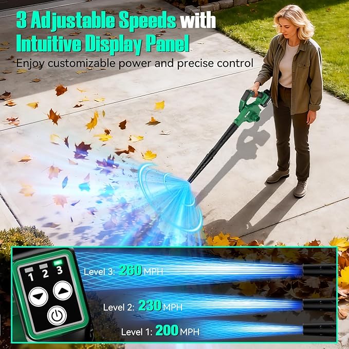 K I M O. Cordless Leaf Blower and Vacuum Combo 4 In 1, 3 Nozzles for Inflation and Deflation, 190MPH, Control Panel with 3 Speeds, 20" Extended Tube, 2 Pack Battery Operated Leaf Blowers for Lawn Care