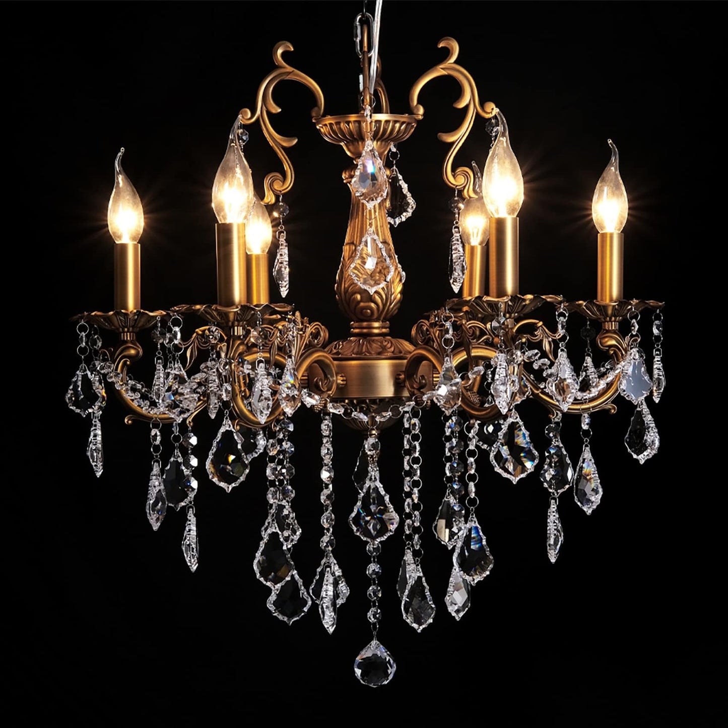 MEEROSEE Crystal Chandeliers Contemporary Chandelier 6 Lights Island Lighting Candle Pendant Ceiling Light Fixture for Dining Room Living Room Kitchen Bedroom Hallway Entry D22.1