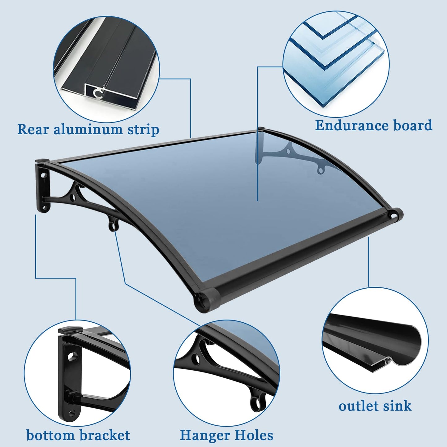 Awning for Door Entrance - Aluminum Bracket awnings for Doors Canopy Metal awnings for Windows Outside Front Doors/Window Overhang porches 24x32in Awning Canopy for Patio/Deck/Cellar UV/Rain