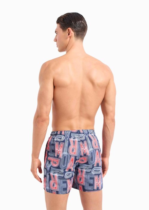 Emporio Armani Men's Macro Logo Swim Boxer, Navy/Rosso/Bianco, 56