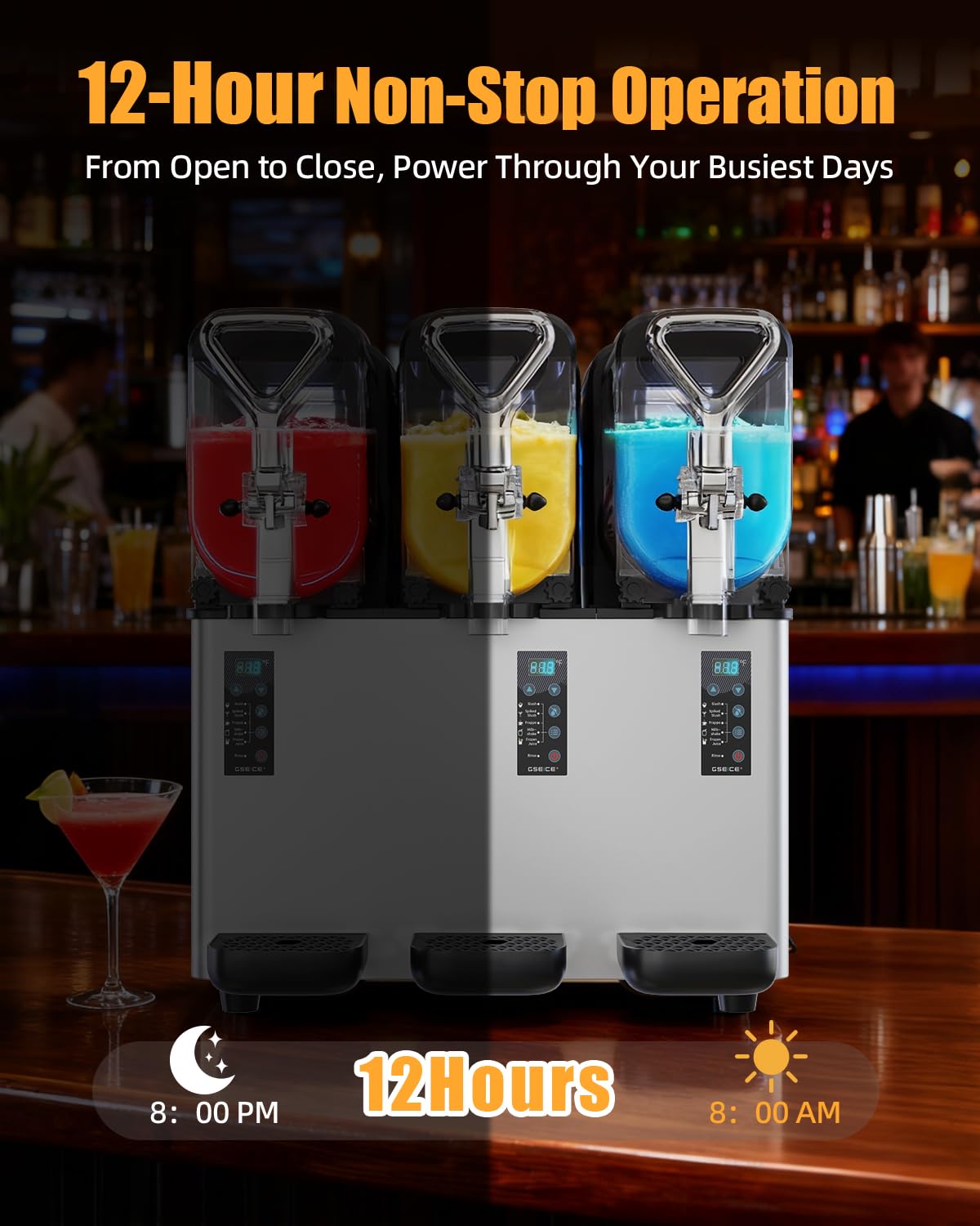 5-in-1 Commercial Slushy Machine, 135oz x 3 Tank Slushie Machine with LED Lights for Party Bars, No Ice Needed, Superior Smooth Output Margarita Machine for Slush, Cocktails, Frappe, Milkshake, Juice