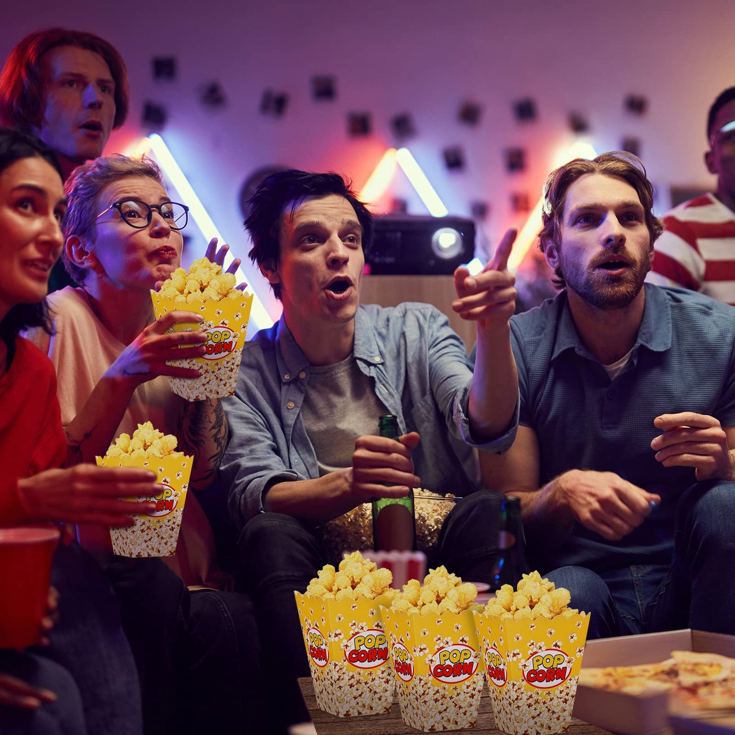 Panelee 100 Pack Popcorn Boxes for Movie Night 24oz Popcorn Disposable Paper Bucket Bags Bulk Snack Container Cups Holder for Christmas Party Carnival