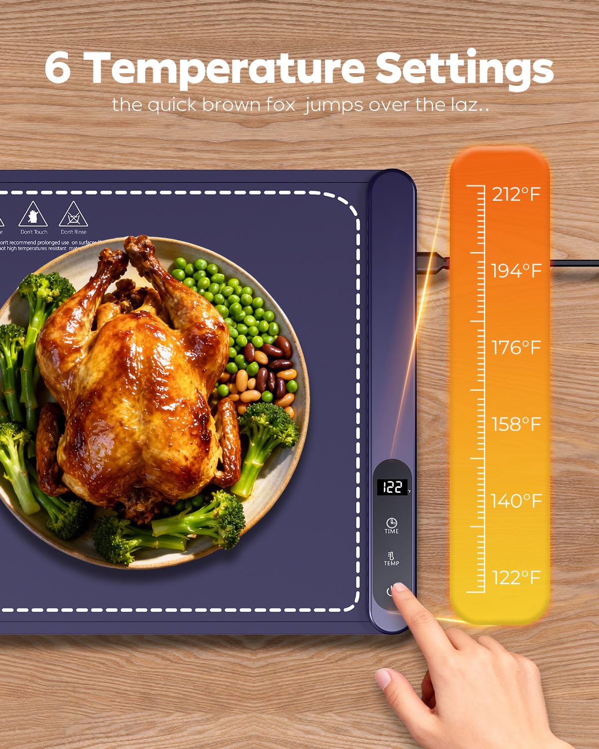 Extra Large Food Warming Mat for Buffet,5s Full Surface Heating,Electric Warming Tray with 3m Power Cord,Roll Up Warming mat for Food,6 Level Adjustable TEM&6H Timer,Auto-Off (Blue, 35.8"×15.8"×0.9")