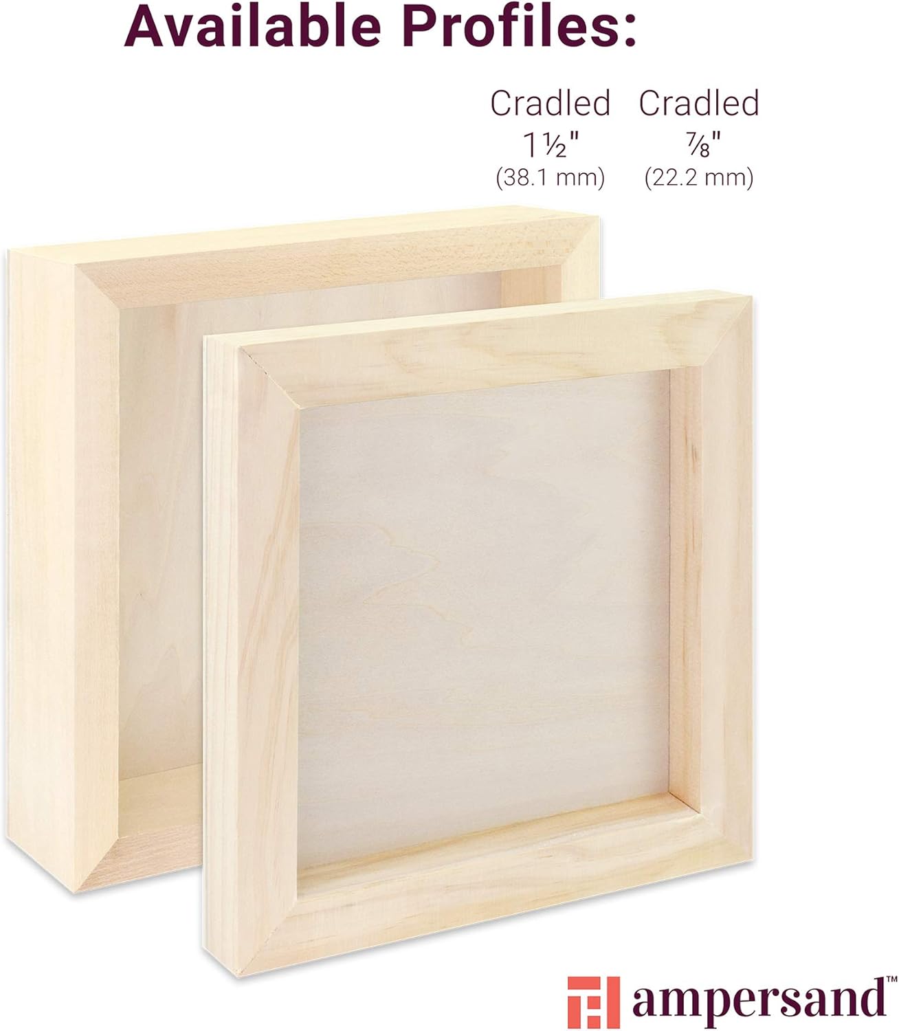 Ampersand Art Supply Unprimed Basswood Artist Panel, 7/8" Cradled Profile, 8"x8"