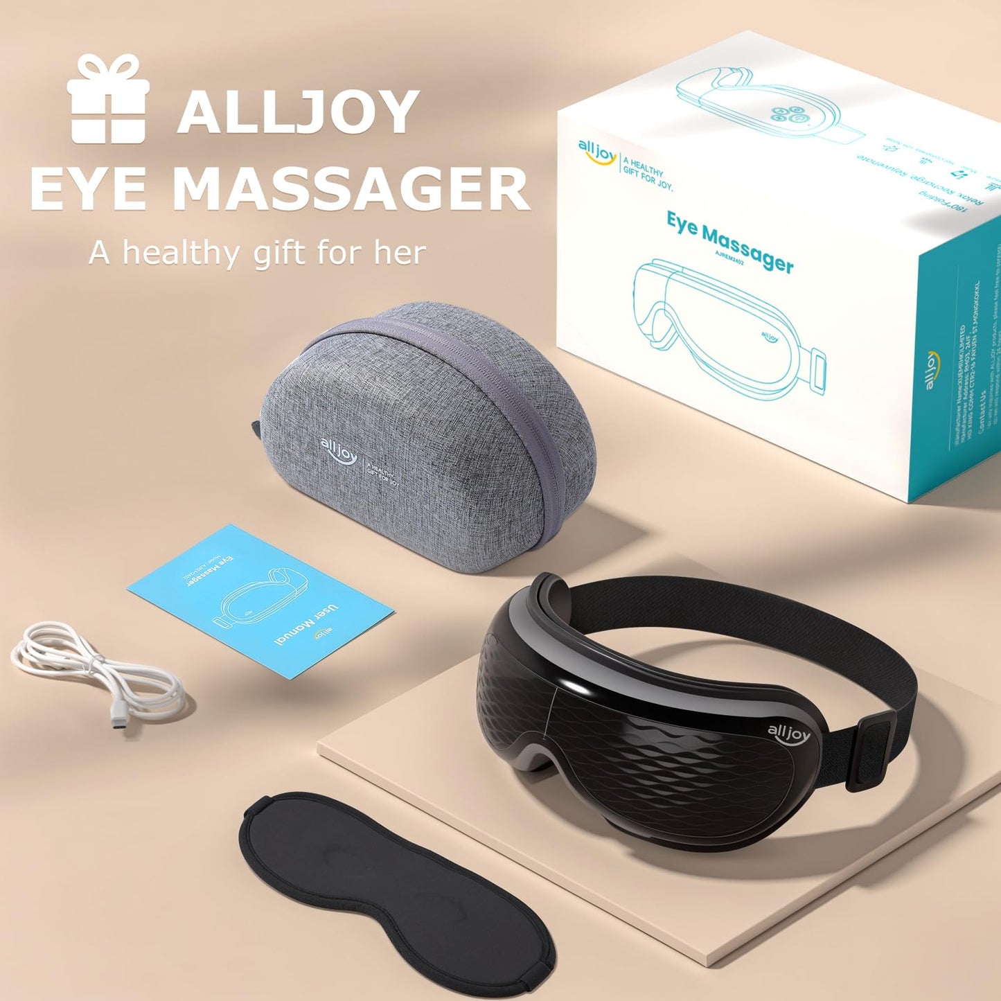 ALLJOY Eye Massager with Heat and Cooling, Lightweight Eye Massager with Removable Gel Mask, Christmas Gifts for Women,White Elephant Gifts for Adults Eye Care Devices for Migraine, Reduce Dry Eyes