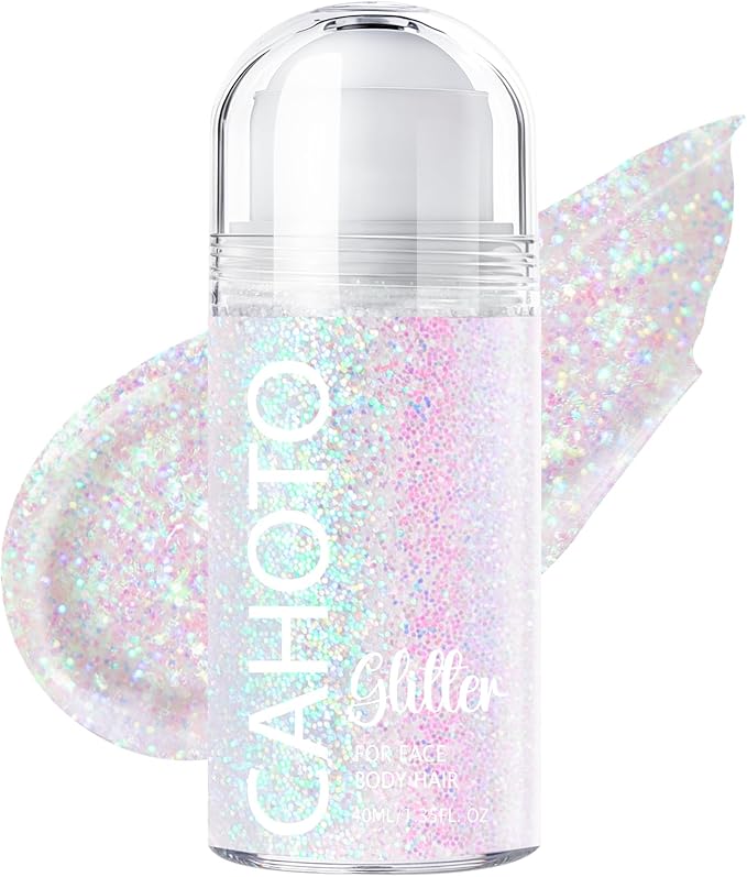 CAHOTO Pastel Rolling Glitter for Face Body & Hair, Sparkling Holographic Chunky Shimmer, Roll-on Sequins for Singer Conce...