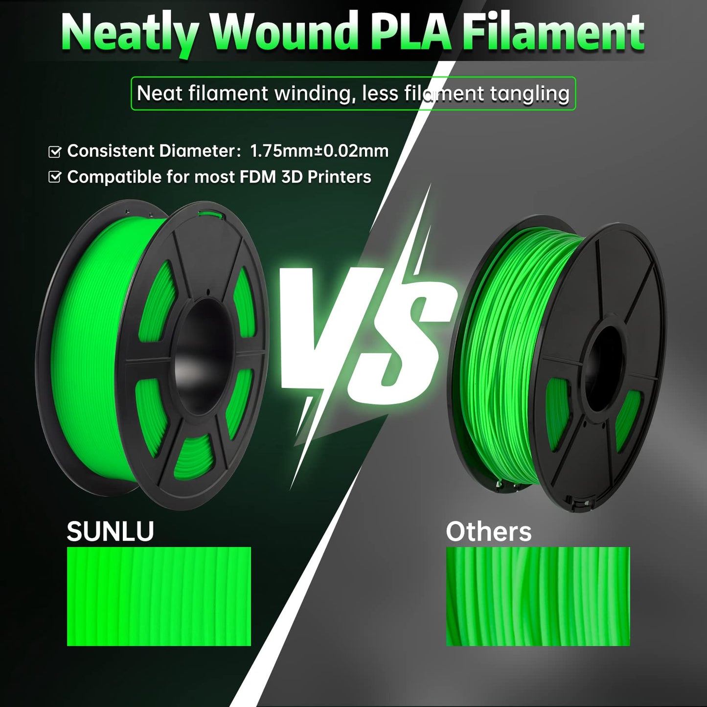 SUNLU Glow in The Dark PLA Filament, Neatly Wound Luminous PLA 3D Printer Filament 1.75mm Dimensional Accuracy +/- 0.02mm, Fit Most FDM 3D Printers, 1kg Spool (2.2lbs), (White PLA, Glow Green)