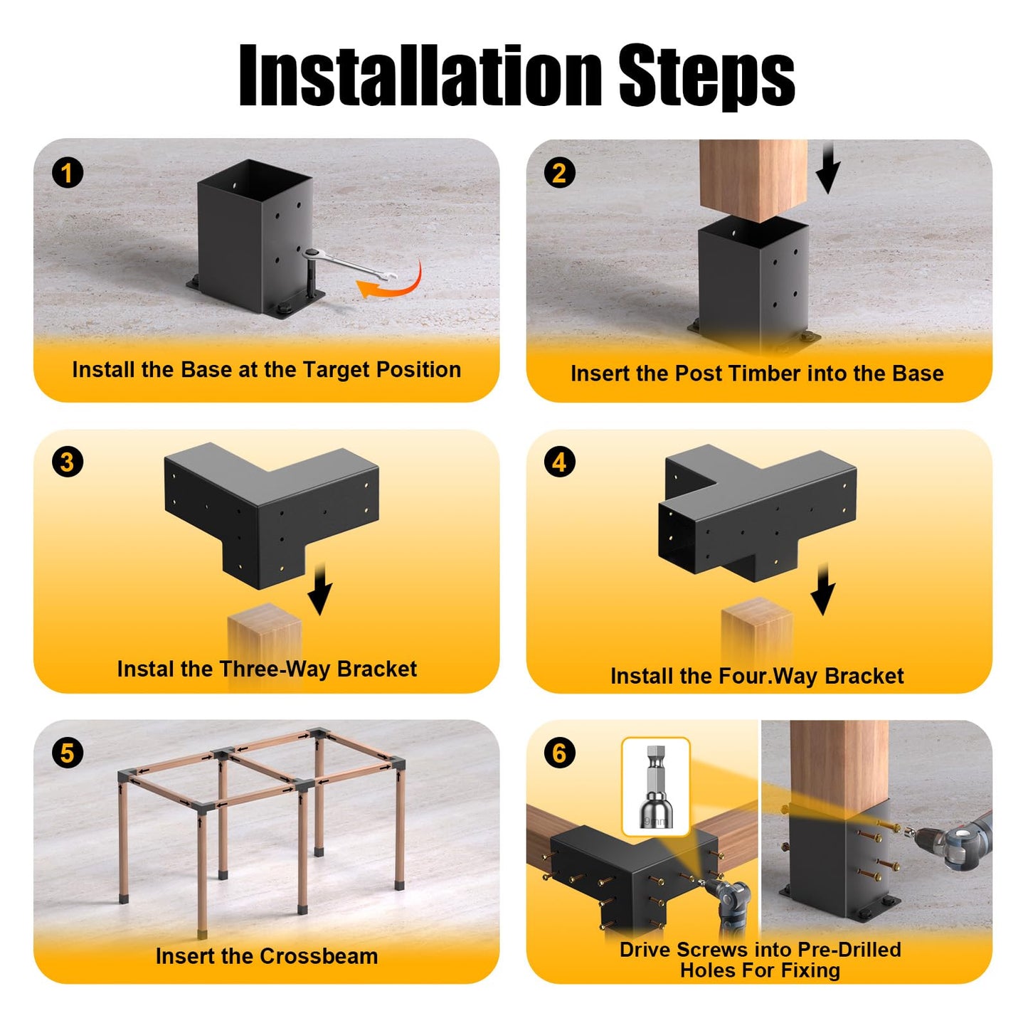 Pergola Kit, Pergola Bracket kit for 4"x 4" (Actual 3.5" X 3.5") Lumber, DIY Pergolas Brackets with 3-Way & 4-Way Corner Bracket, Gazebo Brackets Kits for Gardens, Pergolas, Courtyard (12 pc)