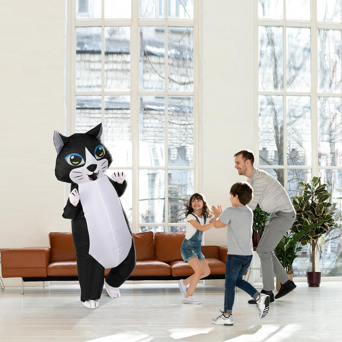 M MH ZONE Halloween Inflatable Costume for Adults Cat Costume Blow-Up Party with Battery-Powered Fan, Full-Body Funny Cosplay Suit for Halloween, Christmas, Carnival