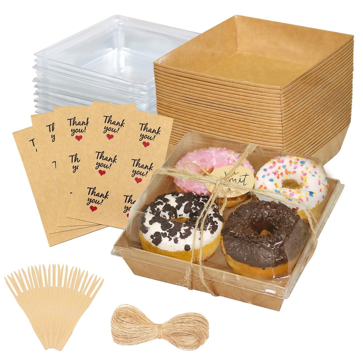 WIKDAY 50 Pack Charcuterie Boxes with Clear Lids, Small Dessert Bakery Boxes, Disposable To Go Food Containers for Cake Slice, Cookies, Sandwich, Brown