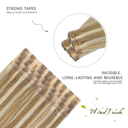 WindTouch Tape in Human Hair Extensions Mixed Bleach Blonde 22Inch #18p613 60g