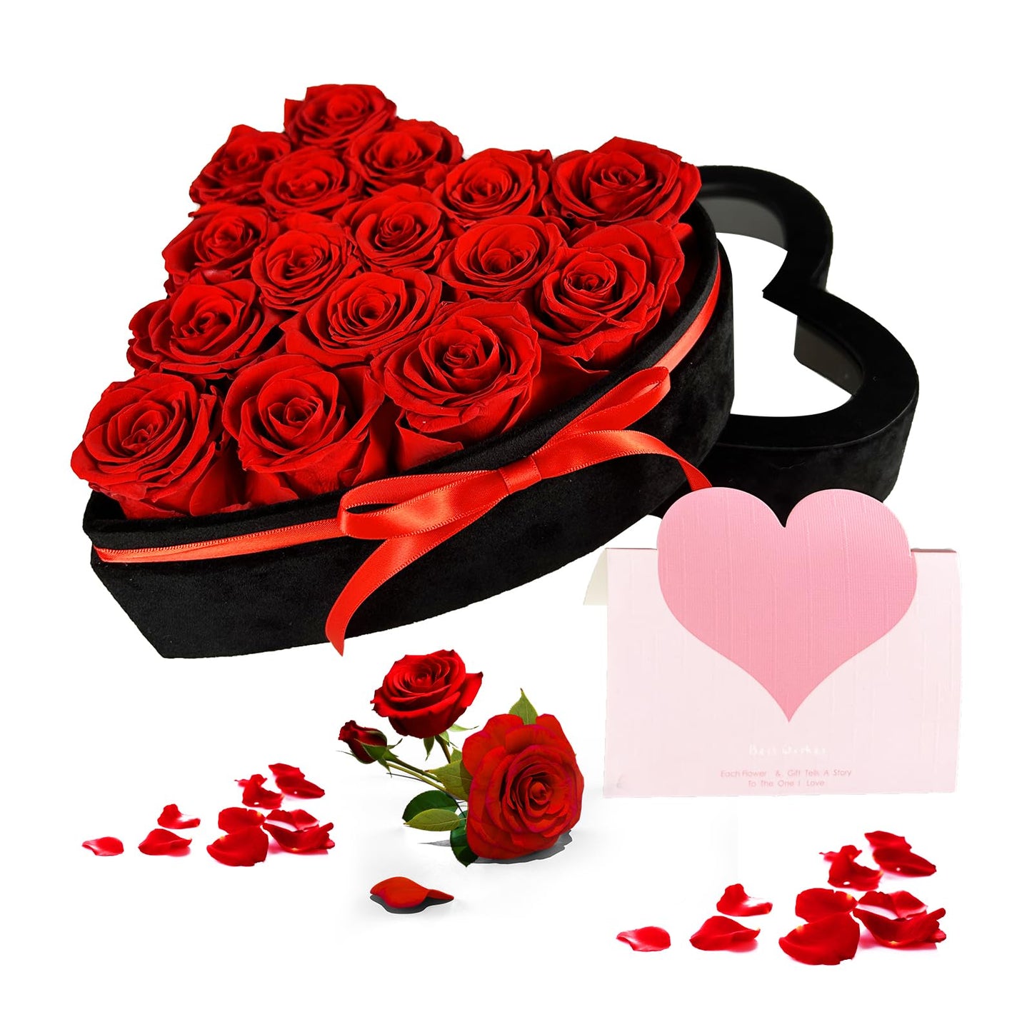 TuuToo 16-Piece Preserved Flower Real Rose in Luxury Suede Heart Shape Box, Birthday Gifts for Mom, Women, Wife, Prime Eternal Roses Gift for Mothers Day, Valentines, Anniversary, Wedding, Christmas