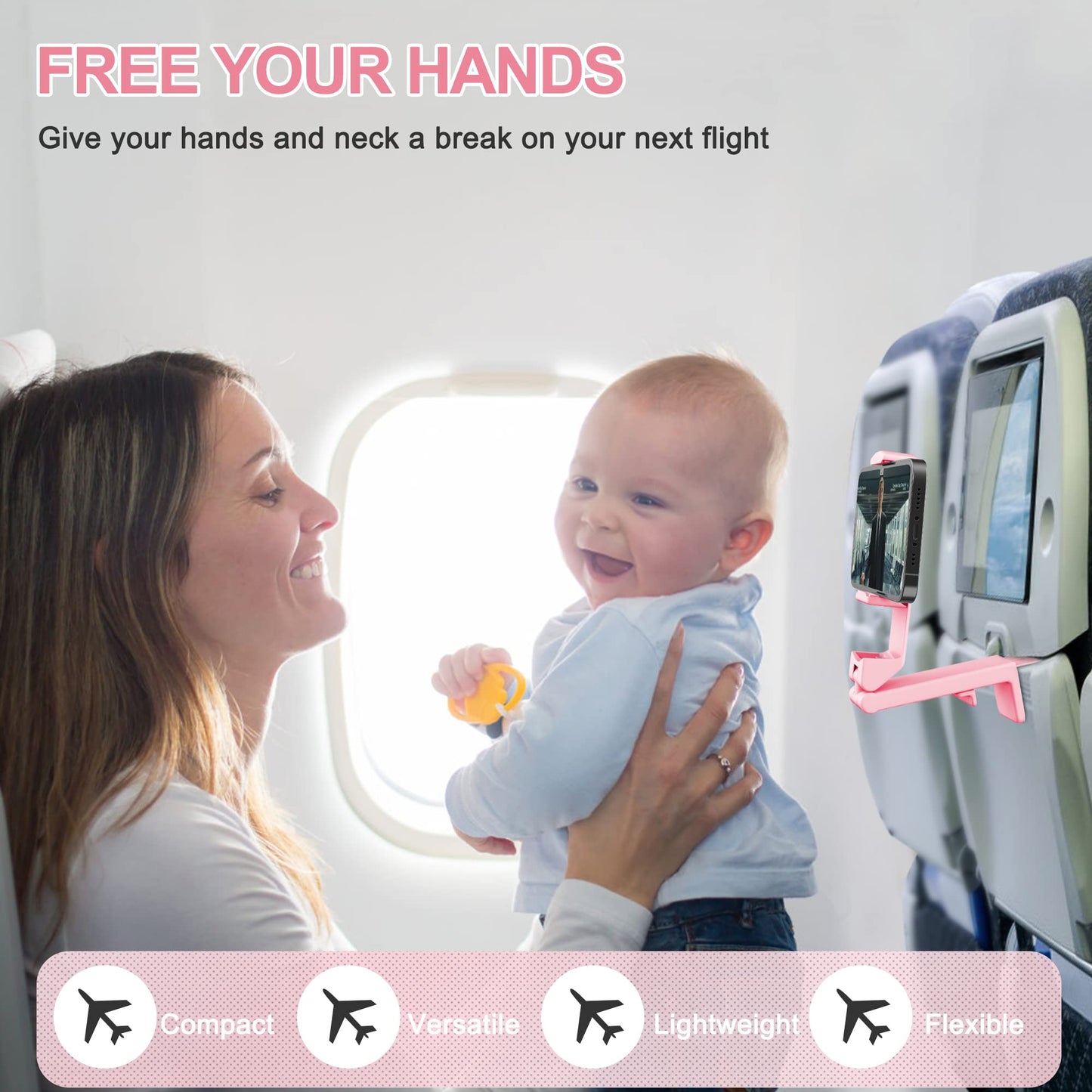 Perilogics Airplane Phone Holder Mount Universal In Flight Hands Free Viewing With Multi-Directional Dual 360 Degree Rotation (P