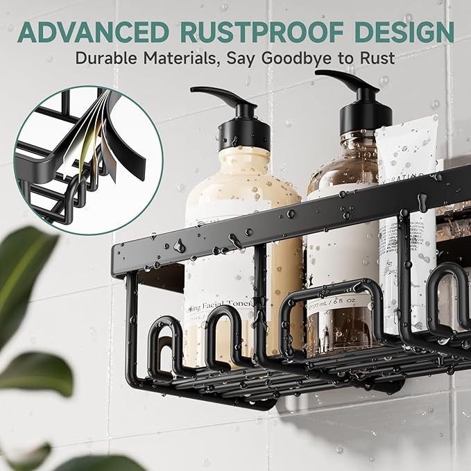 Veken Shower Caddy 6-Pack,Advanced Rustproof Design, No Drilling Adhesive Shelves, Rack with Soap Holder, Large Capacity Bathroom Organizers and Storage, Wall-Mounted Kitchen & Home Decor