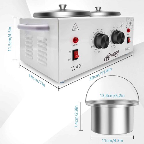 Professional Waxing Kit Wax Warmer Double Pot Wax Heater Machine for Hair Removal, Large Waxing Pot for Spa Salon Beauty Esthetician Home, with Adjustable Temperature Set, 50 Stick & 20 Collar(White)