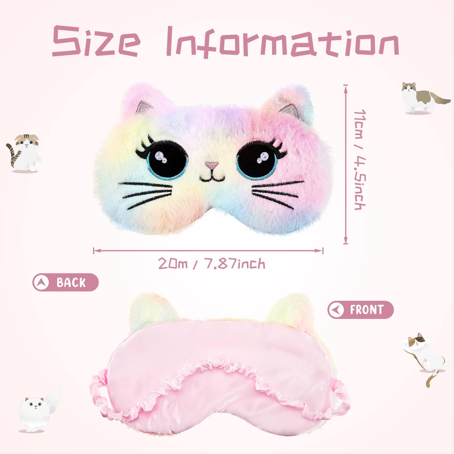 3 Pieces Sleep Mask for Kids, Girls Plush Sleeping Eye Cover Soft Eye Blindfold Cover Animal Shade for Kids(Colorful,Cat Style)