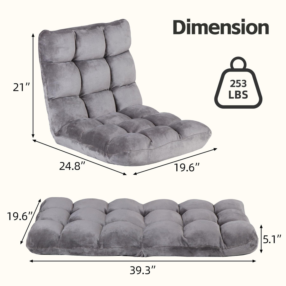 SUPER DEAL 14-Position Folding Floor Chair Gaming Sofa Cushioned Padded Reclining Bed Lounge Couch Seating for Comfy Reading, Reading, Gaming, Relaxing, Watching TV