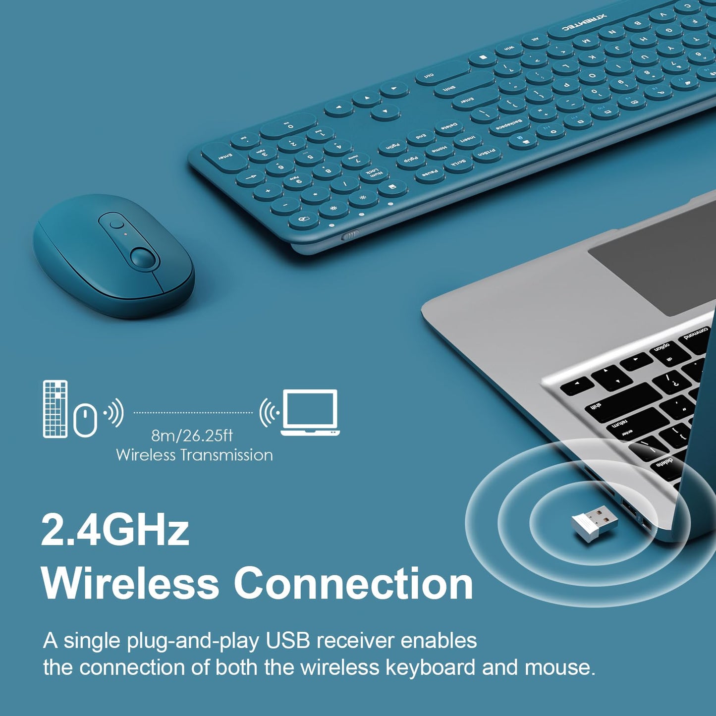 Xtremtec Full Size 2.4G Wireless Keyboard Mouse Combo, Ultra Slim Silent Cute Computer Keyboard With Usb Receiver For Windows, O