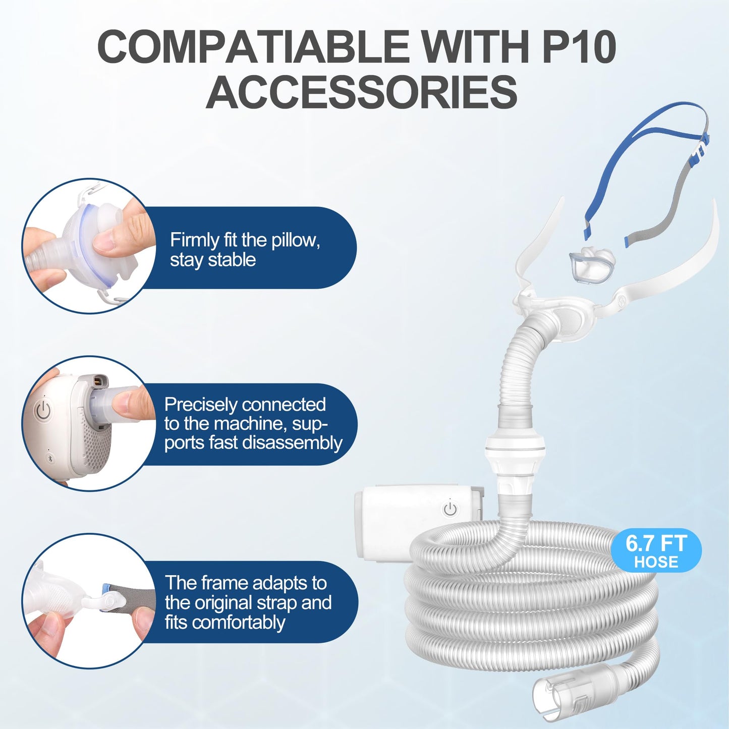 Replacement Connector Set for P10 to Airmini, Includes Frame and Longer Connector Tubing, Compatible with P10 Nasal Cushion & Strap(NOT Included), Secure Fit CPAP Supplies by MEDICOLOR