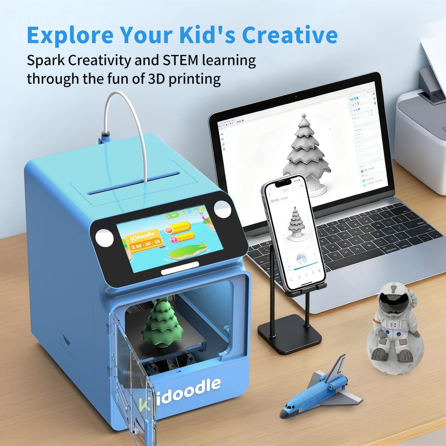 Kidoodle 3D Printer for Kids - Toy 3D Printers, Huge Toy Library Weekly Update, Wi-Fi & App Control, Up to 600mm/s Faster Printing Speed, Mini 3D Printer Kids, Safe for Children, Easy to Use
