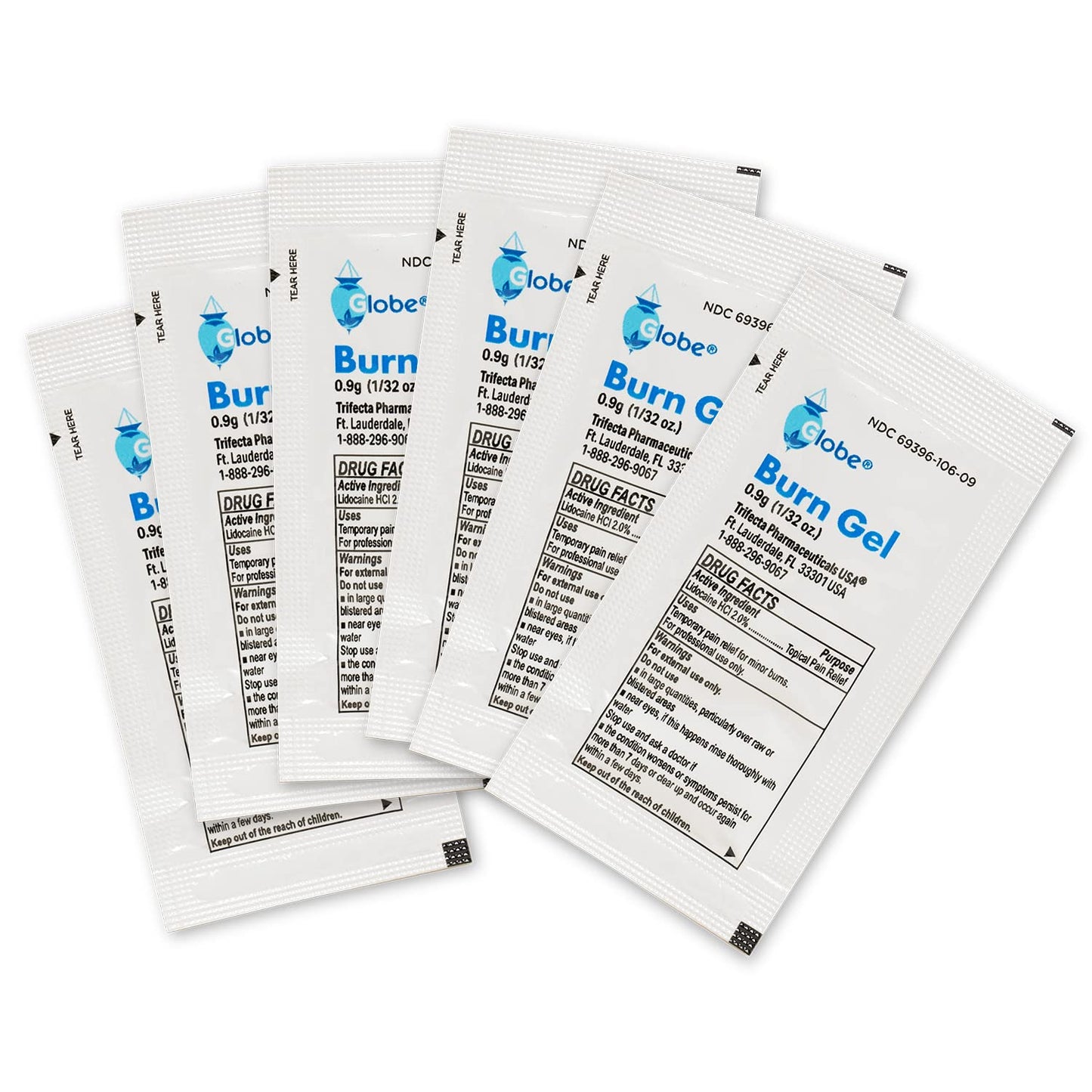 Globe First Aid Burn Gel with Aloe 0.9g Packets, (Box of 144) Advanced First Aid Gel for Temporary Relief of Minor Burns, Cuts, and Scrapes