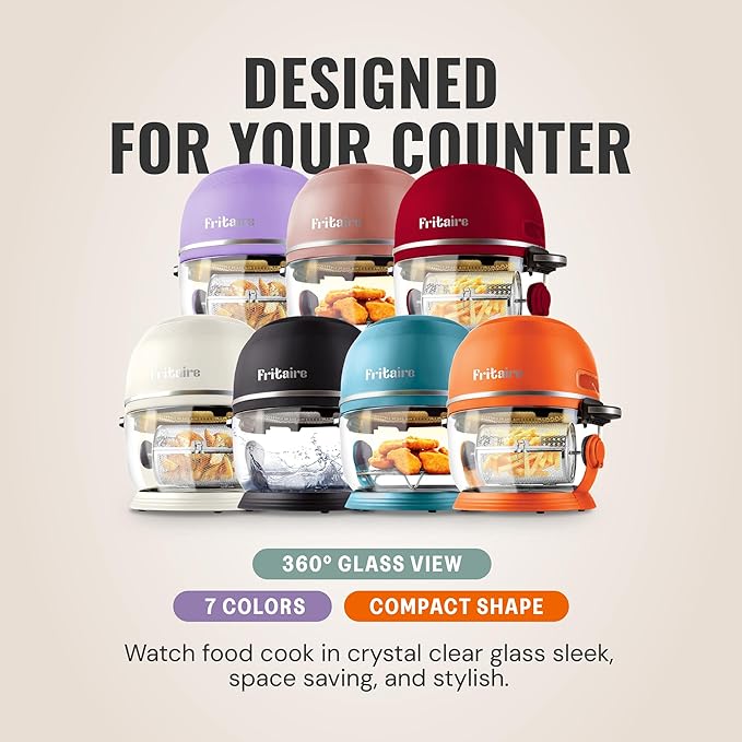 Non Toxic Air Fryer™ - Glass AirFryer 5 Quart w/ 360 Visibility, Self-Cleaning, 400F Vortex Air Fryer for Even Cooking, BPA-Free Teflon Free, 9-in-1 Functions, Rotisserie, Roast, Bake, Lavender
